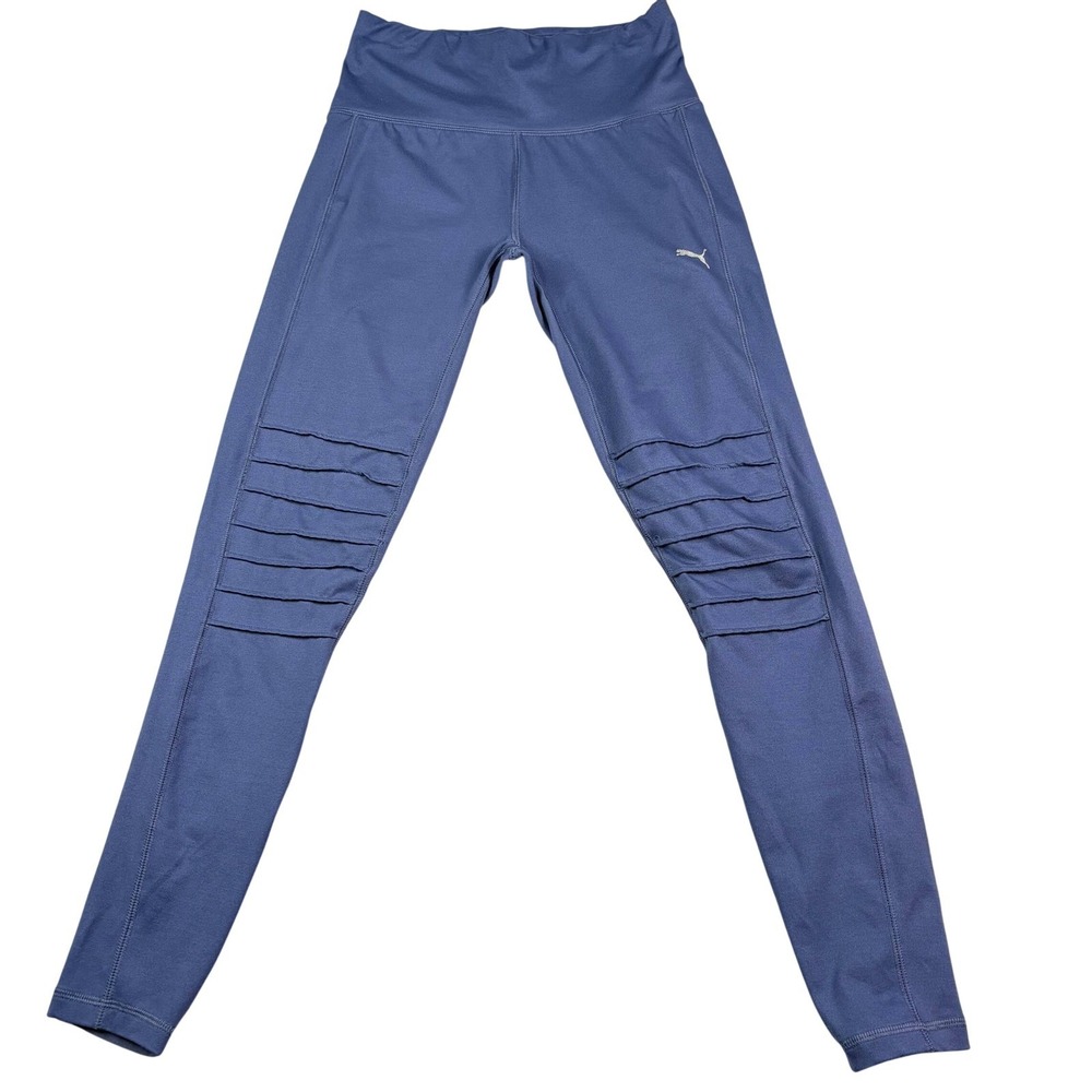 Puma Moto Mesh Panel Leggings Womens Small Blue Activewear Yoga Gym Pants